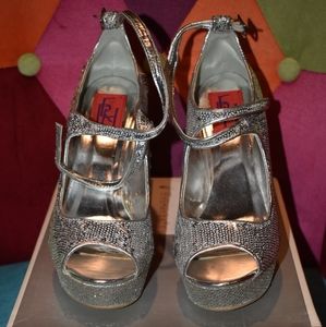 Fahrenheit Sequence Silver Wedge Dress Heels